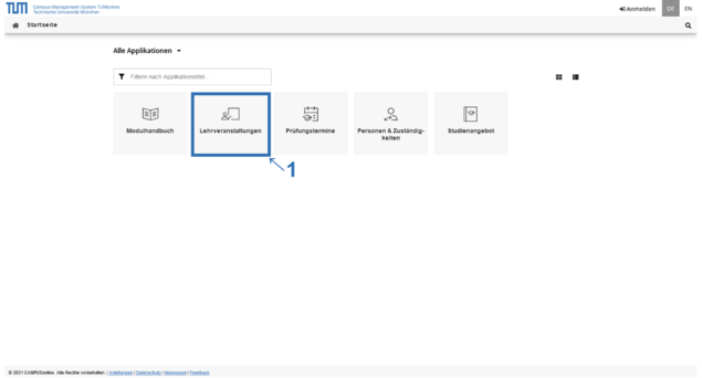 Screenshot: Lehrveranstaltungen in TUMonline