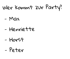 Handschriftliche Party-Gästeliste